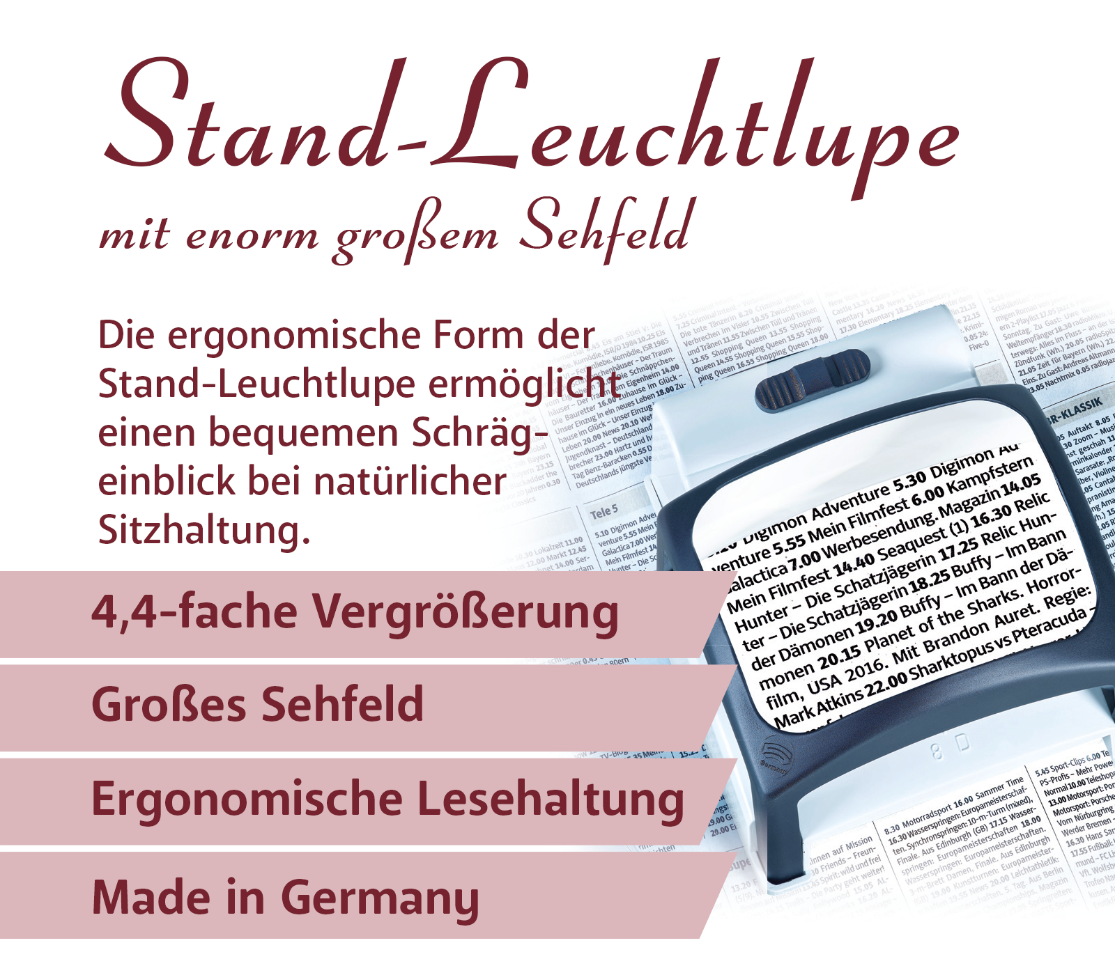 Stand-Leuchtlupe mit enorm großem Sehfeld Stand-Leuchtlupe